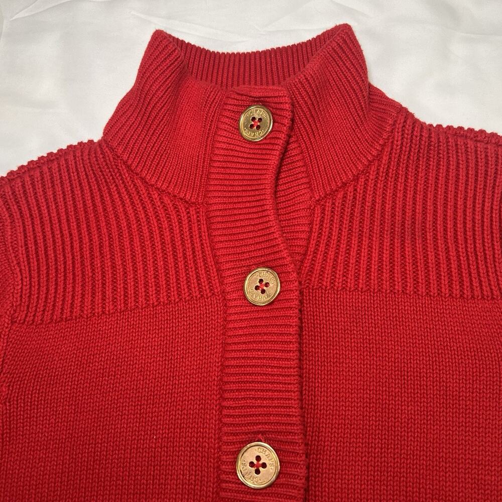 CHAPS Cardigan Sweater Women’s Size S Red Gold Buttons Front Chunky Knit Preppy - Picture 4 of 11